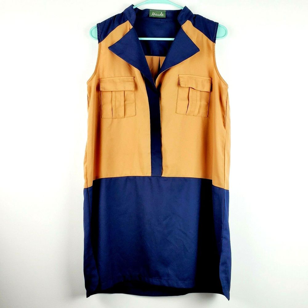 Maude Colorblock Tan/Navy Sleeveless Top Sz Lg EUC